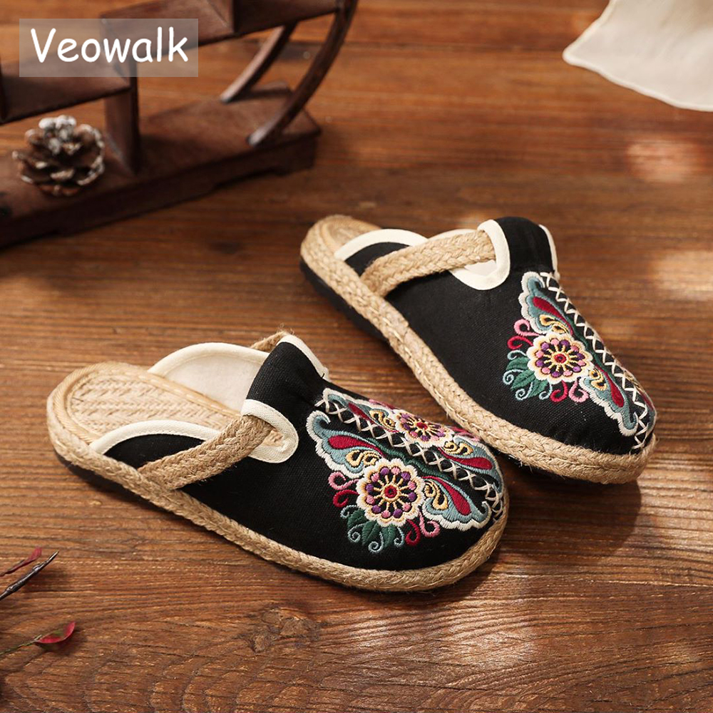 Sneaker Vegan - Veowalk Women Casual Linen Handmade Embroidery